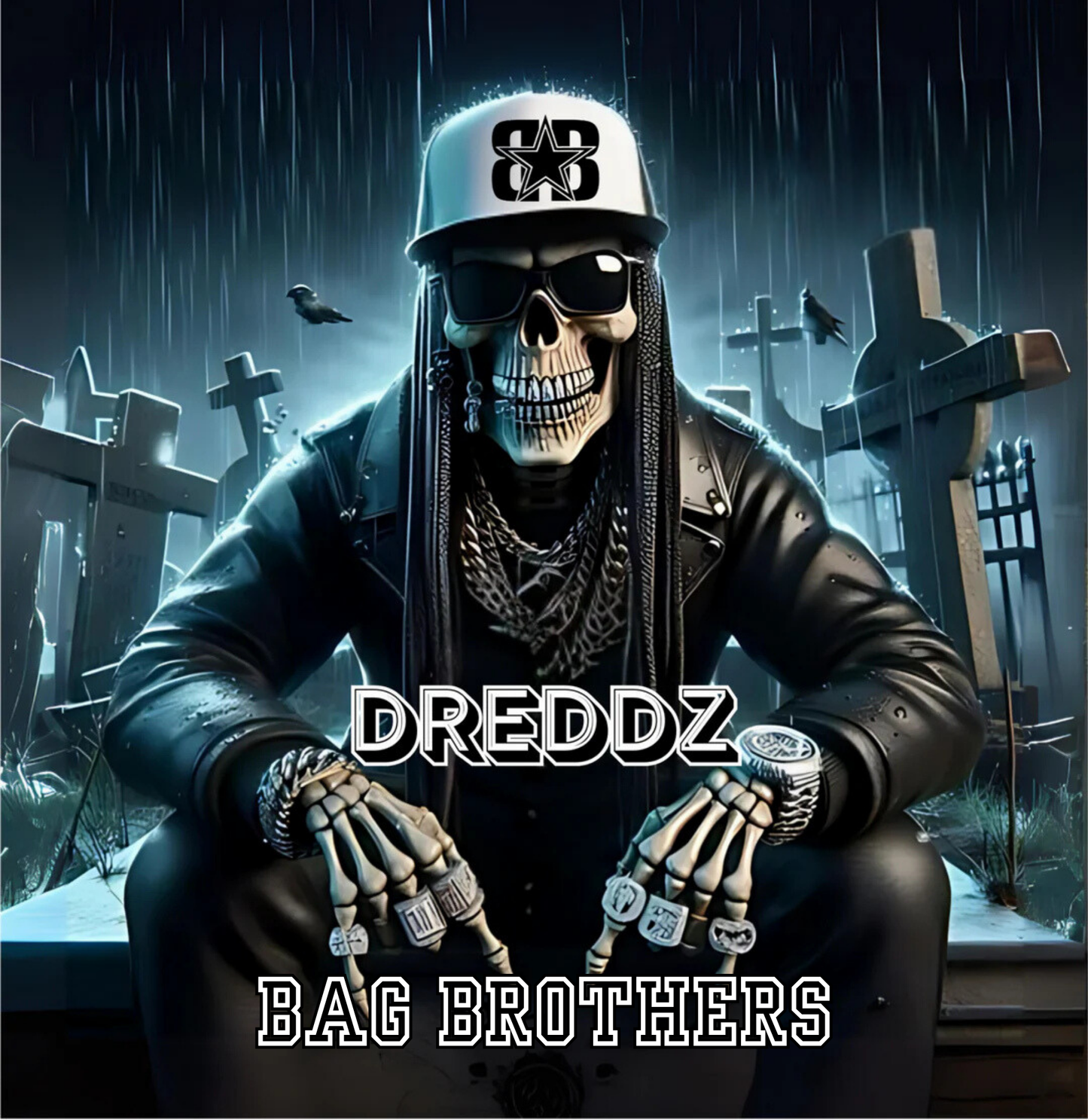 GRAVEYARD SKELETON DREDDZ CORNHOLE BAGS FRONT