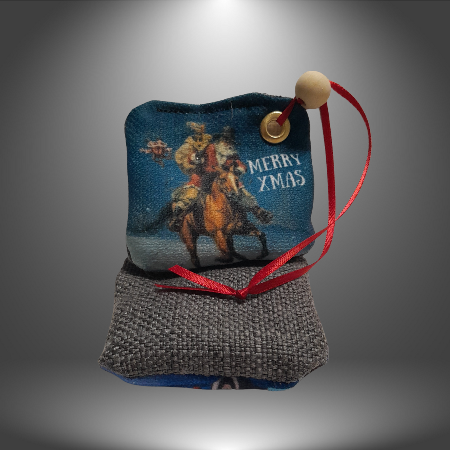 Santa Riding Cornhole Bag Tree Ornament